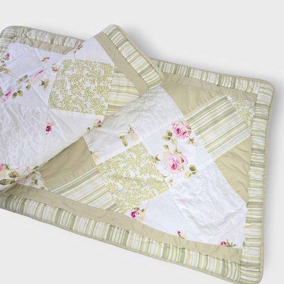 2 Croscill Cecilia King Shams Roses and Eyelet Lace Cottage Patchwork 86"x18" - Picture 1 of 8